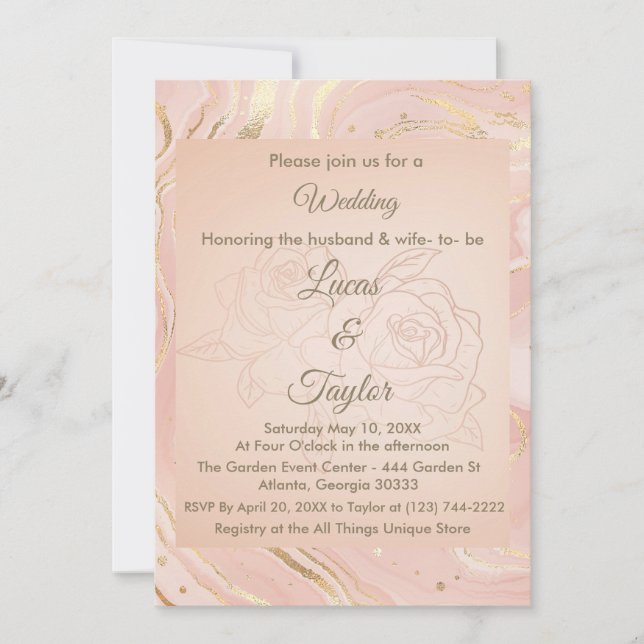 Dusty Rose & Gold Wedding Invitation (Front)