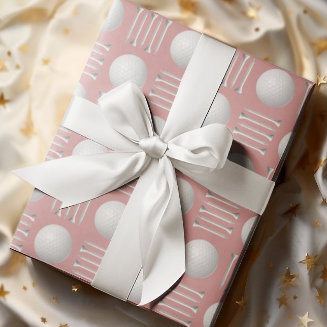 Dusty Rose Golf Ball and Tee Gift  Wrapping Paper (Creator Uploaded)