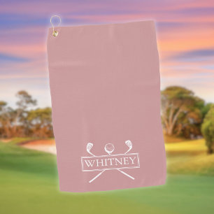 Dusty Rose Golf Clubs And Ball Personalized Name Towel