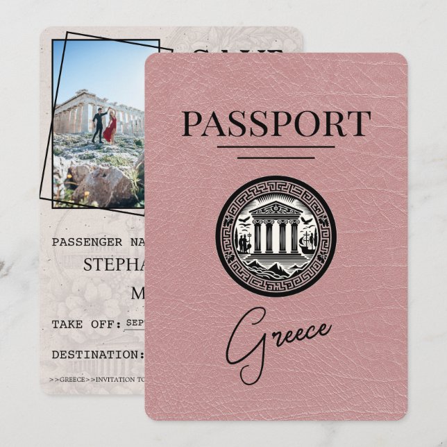 Dusty Rose Grèce Passeport Enregistrer la carte Da (Devant / Derrière)