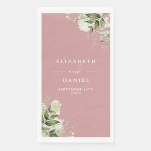 Dusty Rose Greenery Floral Elegant Wedding Napkin