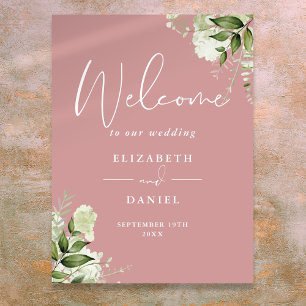 Dusty Rose Greenery Floral Wedding Welcome Sign
