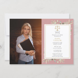 Dusty Rose Greenery Law School Graduation Photo Invitation