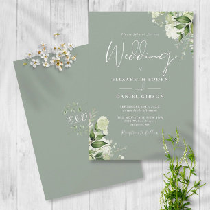 Dusty Rose Greenery Leaves Monogram Wedding Invitation