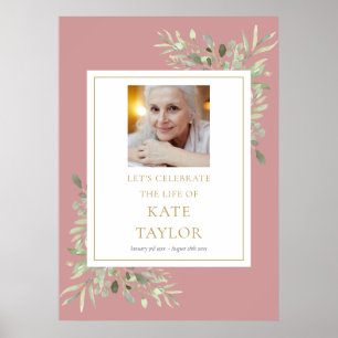 Dusty Rose Greenery Photo Celebration of Life Sign