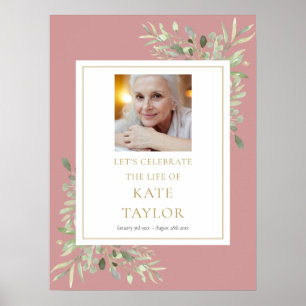 Dusty Rose Greenery Photo Celebration of Life Sign