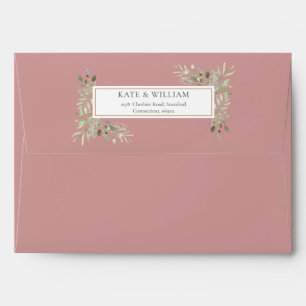 Dusty Rose Greenery Return Address Envelope