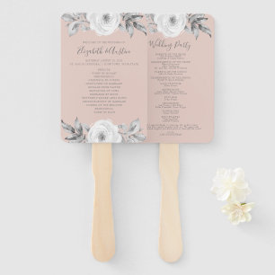 Dusty Rose Grey Floral Diamond Wedding Program Hand Fan
