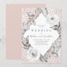 Dusty Rose gris floral Faire-part de mariage dente