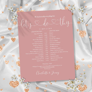 Dusty Rose Heart Script Wedding Schedule Timeline