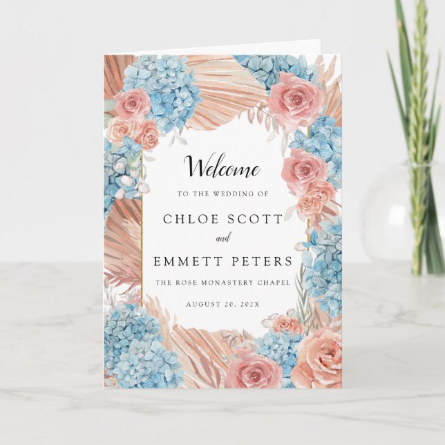 Dusty Rose Hydrangea Wedding Booklet Program (Front)
