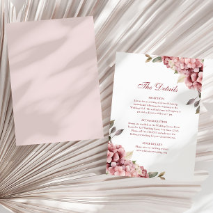 Dusty Rose Hydrangea Wedding Details Card