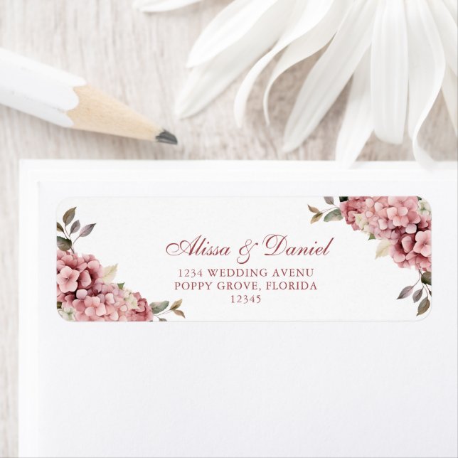 Dusty Rose Hydrangea Wedding Return Address Label (Insitu)