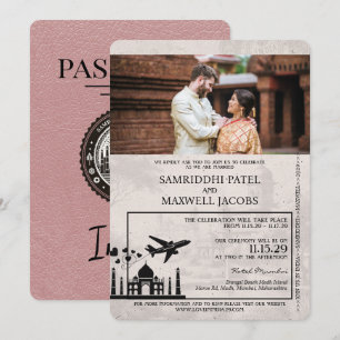 Dusty Rose India Passport Wedding Invitation