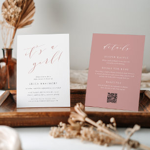 Dusty Rose "It's a Girl" All in One Baby Shower Invitation