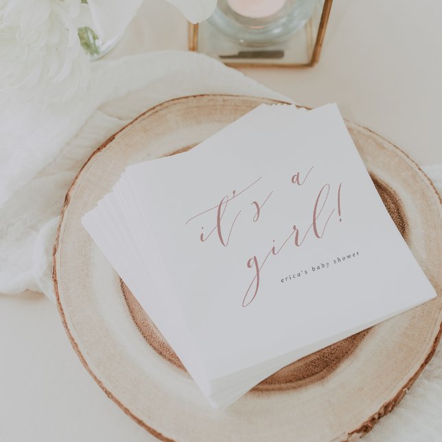 Dusty Rose "It's a Girl" Calligraphy Baby Shower Napkin (Creator Uploaded)