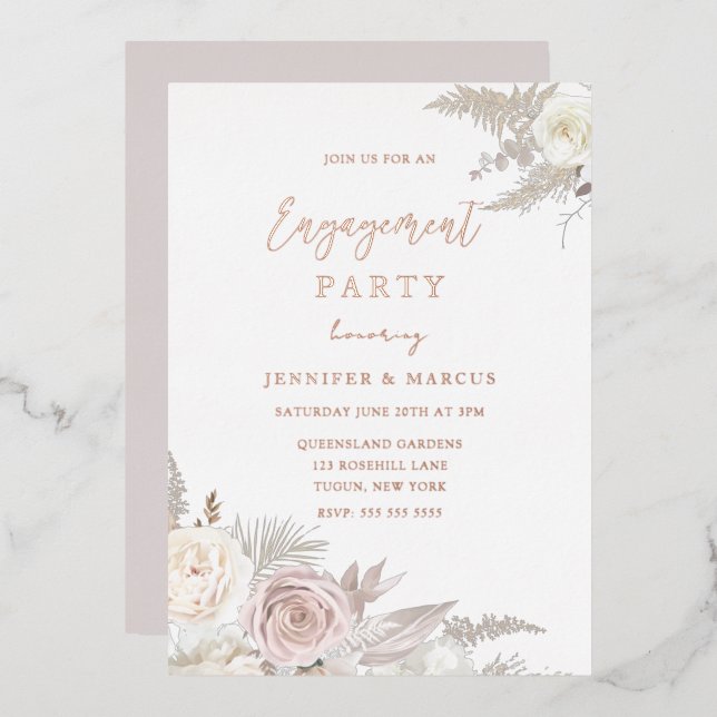 Dusty Rose & Ivory Floral Gold Engagement Party (Front/Back)