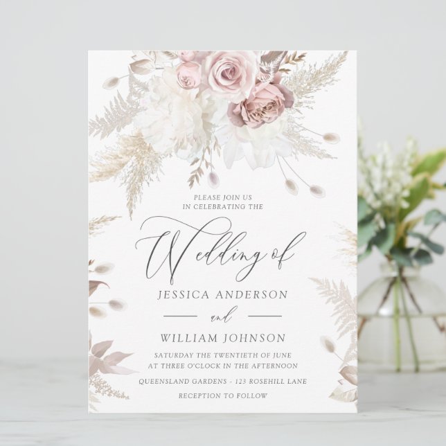Dusty Rose & Ivory Floral Large Wedding Invitation (Standing Front)