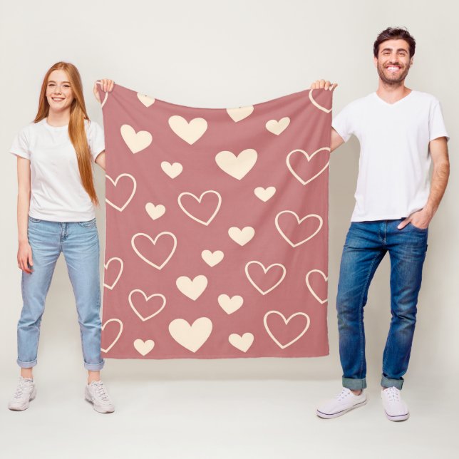 Dusty Rose Ivory Hearts  Fleece Blanket (In Situ)