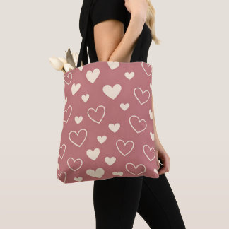 Dusty Rose Ivory Hearts Tote Bag
