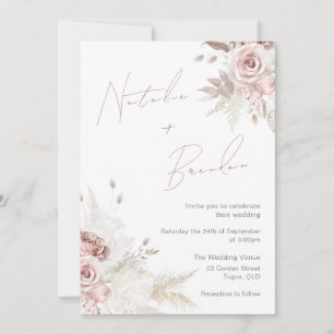 Dusty Rose & Ivory Modern Script Floral Wedding Invitation