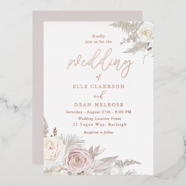 Dusty Rose & Ivory White Floral Wedding Rose Gold (Front/Back)