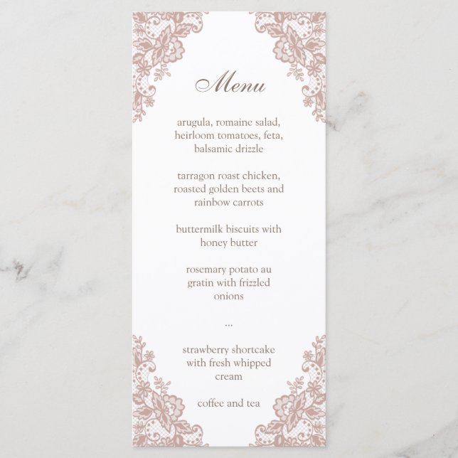 Dusty rose lace wedding menu (Front)