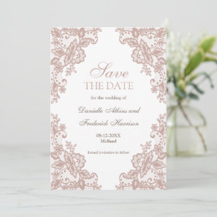 Dusty rose lace wedding save the date card