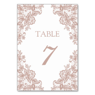 Dusty rose lace wedding table number