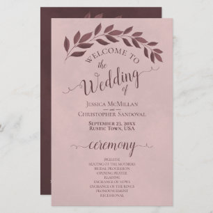 Dusty Rose Leaves Elegant Budget Wedding Program