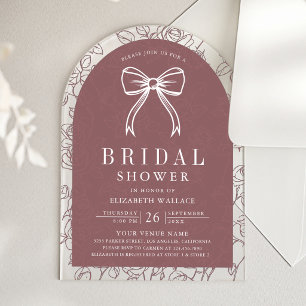 Dusty Rose Line Art Coquette Bow Bridal Shower Acrylic Invitations