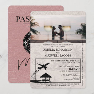 Dusty Rose Maldives Passport Wedding Invitation