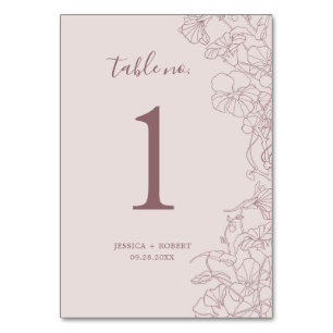 Dusty Rose Mauve Floral Wedding Table Number