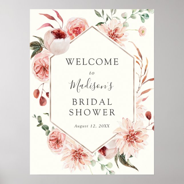 Dusty Rose Mauve Florals et Affiche de bienvenue d (Devant)
