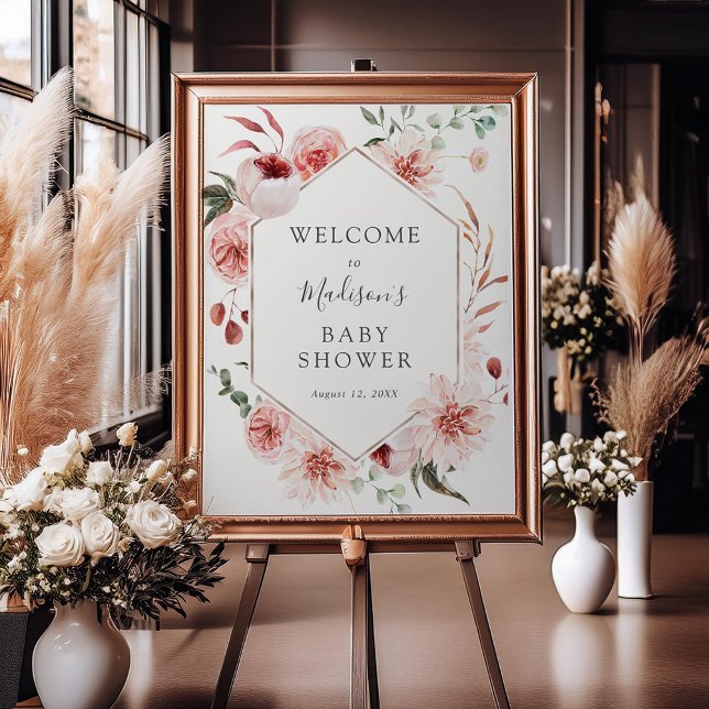 Dusty Rose Mauve Florals et Affiche de bienvenue d (Créateur téléchargé)