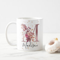 Dusty Rose Mauve Pink Floral Monogram Letter M