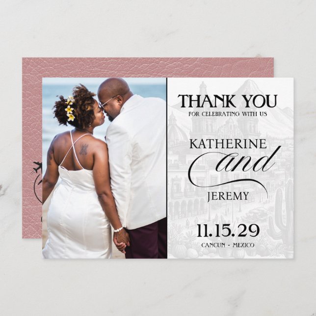 Dusty Rose Mexico Passport Thank You Card (Front/Back)