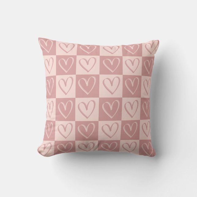 Dusty Rose Minimal Hearts Valentine Gift Throw Pillow (Front)