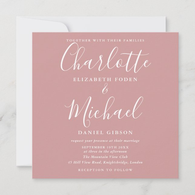 Dusty Rose Minimalist Elegant Script Wedding Invitation (Front)