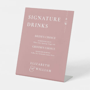 Dusty Rose Minimalist Monogram Signature Drinks Pedestal Sign
