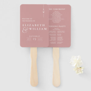 Dusty Rose Minimalist Monogram Wedding Program Hand Fan