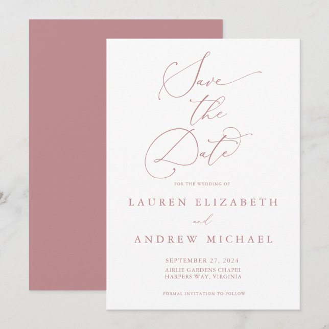 Dusty Rose Minimalist Save the Date Invitation (Front/Back)