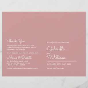 Dusty Rose Minimalist Script Wedding Program
