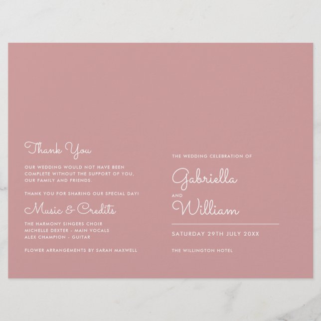 Dusty Rose Minimalist Script Wedding Program (Front)