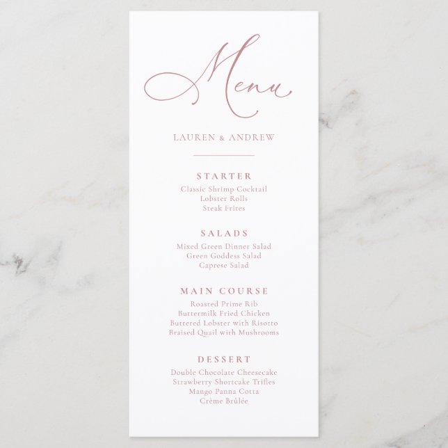 Dusty Rose Minimalist Simple Flat Menu (Front)