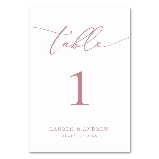 Dusty Rose Minimalist Wedding | Event Custom Table Table Number (Front)