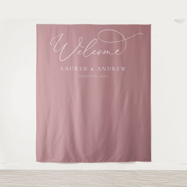 Dusty Rose Minimalist Wedding Photo Booth Backdrop Tapestry (Front)