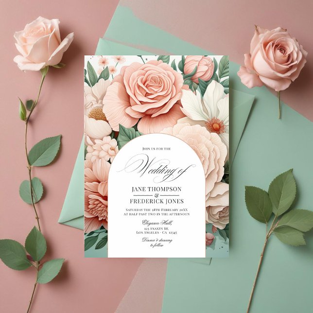 Dusty Rose, Mint Green, and Blush Floral Wedding Invitation (Dusty Rose, Mint Green, and Blush Floral Wedding Invitation)