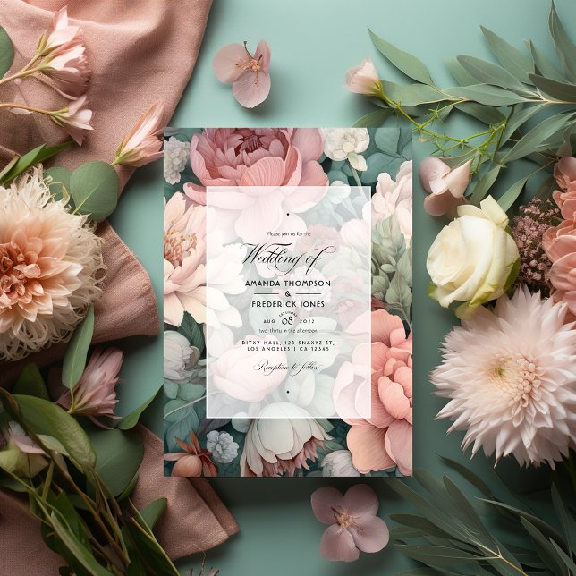 Dusty Rose, Mint Green, and Blush Floral Wedding Invitation (Dusty Rose, Mint Green and Blush.)