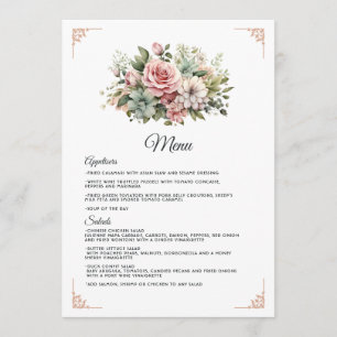 Dusty Rose, Mint Green, and Blush Floral Wedding Menu